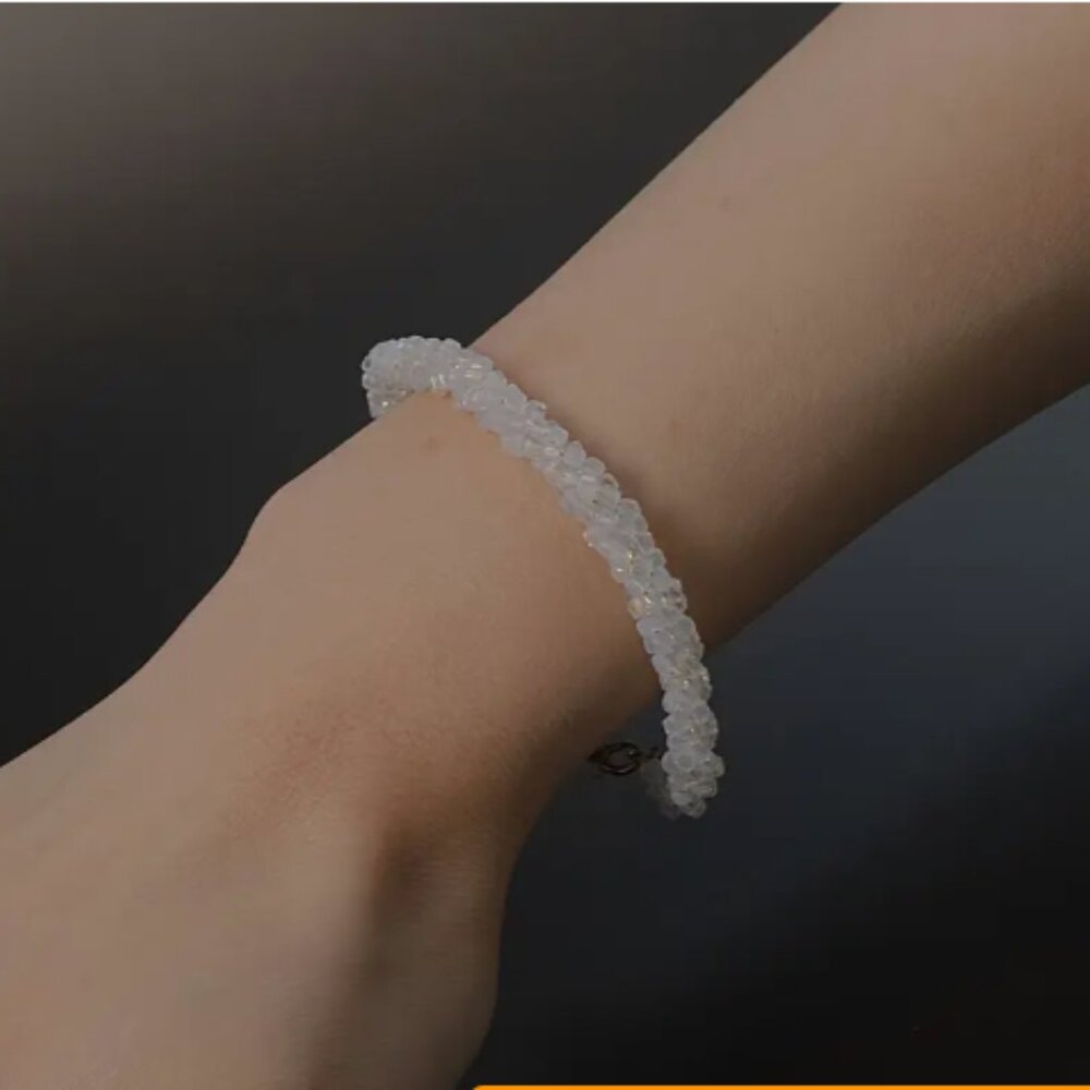 Natural White Ethiopian Opal Twisted Beaded Bracelet 8 inches Long - Picture 5 of 5